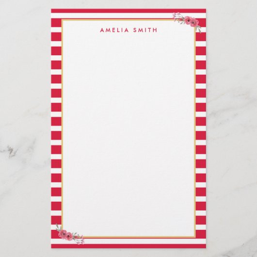 Chique gepersonaliseerde naam roze strepen roze bl briefpapier (Voorkant)