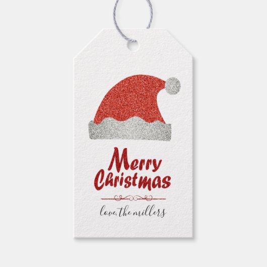 Chique gepersonaliseerde rode glitter vrolijke ker cadeaulabel (Voorkant)