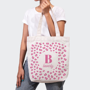 Chique gepersonaliseerde roze luipaard print Canva Tote Bag