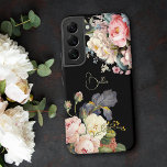 Chique  Gepersonaliseerde Rozen & Iris Samsung Galaxy Hoesje<br><div class="desc">Mooie,  tijdloze en elegante sprays van artistieke roze en witte rozen,  pioenen en paarse bebaarde iris met delicate loof. Bevat een bewerkbaar tekstveld voor uw personalisatie en de achtergrondkleur kan worden aangepast.</div>