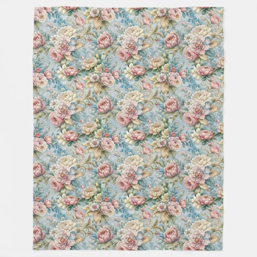 Chique Geraffineerde Rococo Bloemen Zachte Pastelk Fleece Deken (Voorkant)