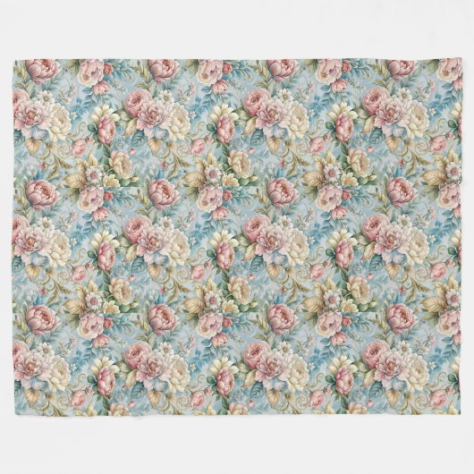 Chique Geraffineerde Rococo Bloemen Zachte Pastelk Fleece Deken (Voorkant (Horizontaal))