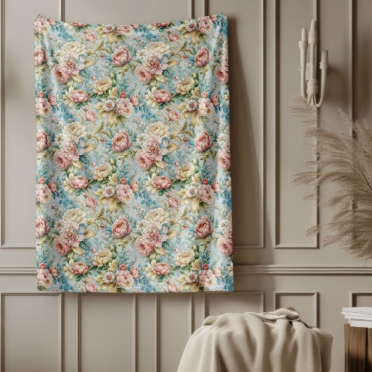 Chique Geraffineerde Rococo Bloemen Zachte Pastelk Fleece Deken