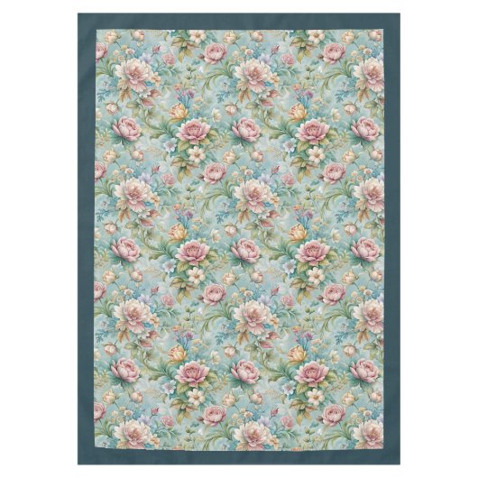 Chique Geraffineerde Rococo Bloemen Zachte Pastelk Tafelkleed (Voorkant)