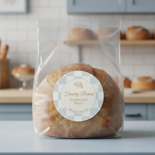 Chique Geruite Blauwe Croissant Bakkerij Product Ronde Sticker