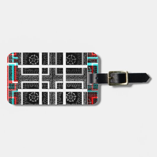 Chique geruite grafische vormgeving in zwart, wit bagagelabel (Voorkant horizontaal)