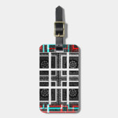 Chique geruite grafische vormgeving in zwart, wit bagagelabel (Voorkant verticaal)