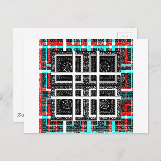 Chique geruite grafische vormgeving in zwart, wit briefkaart (Voorkant / Achterkant)