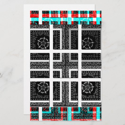 Chique geruite grafische vormgeving in zwart, wit briefpapier (Voorkant / Achterkant)