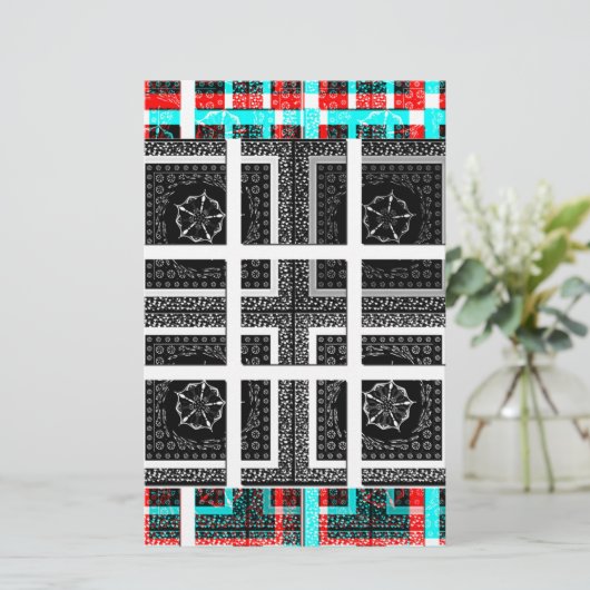 Chique geruite grafische vormgeving in zwart, wit briefpapier (Staand voorkant)