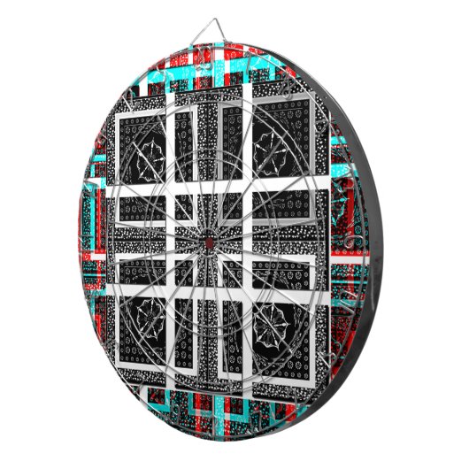 Chique geruite grafische vormgeving in zwart, wit dartbord (Voorkant Rechts)