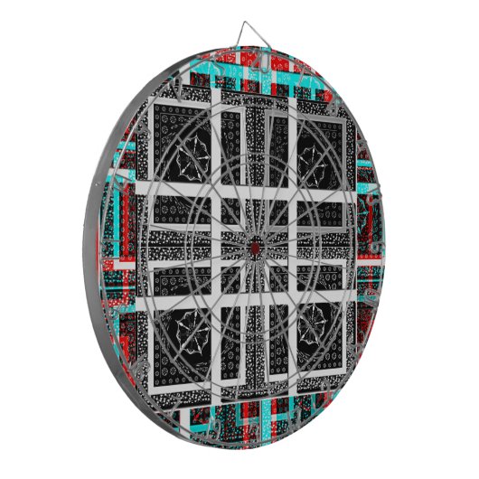 Chique geruite grafische vormgeving in zwart, wit dartbord (Voorkant Links)