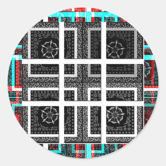 Chique geruite grafische vormgeving in zwart, wit  ronde sticker (Voorkant)