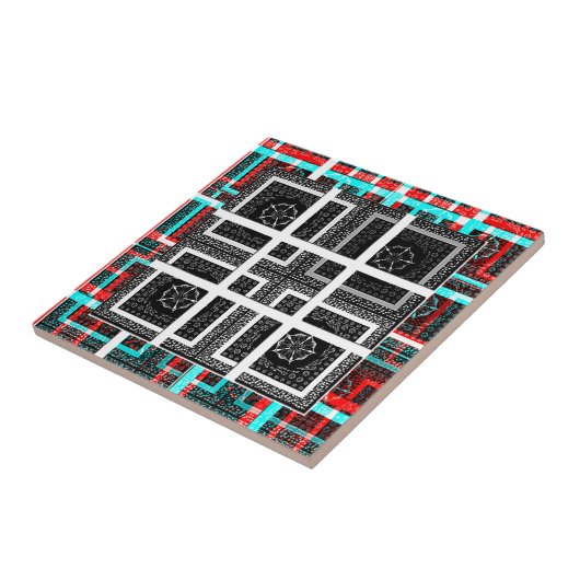 Chique geruite grafische vormgeving in zwart, wit  tegeltje (Zijkant)