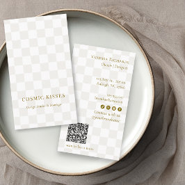 Chique geruite Tan Goud QR Code Boutique Verticaal Visitekaartje