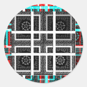 Chique geruite zwart, wit & rood grafische kunst o ronde sticker