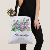 Chique geschilderde bloemengeinitialiseerde boodsc tote bag (Dichtbij)