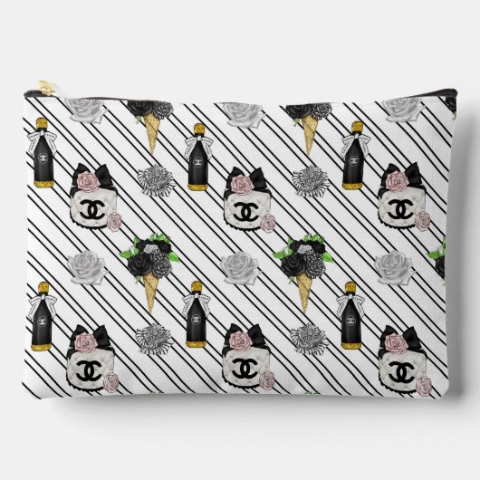 Chique gestreepte bloem- en champagnekleurige make etui (Voorkant)