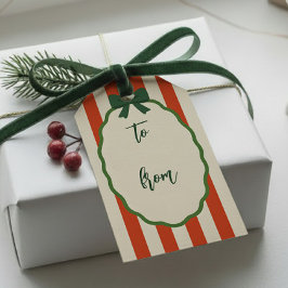 Chique gestreepte rode en groene retro vrolijk ker cadeaulabel