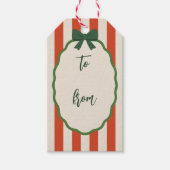 Chique gestreepte rode en groene retro vrolijk ker cadeaulabel (Voorkant)