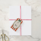 Chique gestreepte rode en groene retro vrolijk ker cadeaulabel (Met Touw)