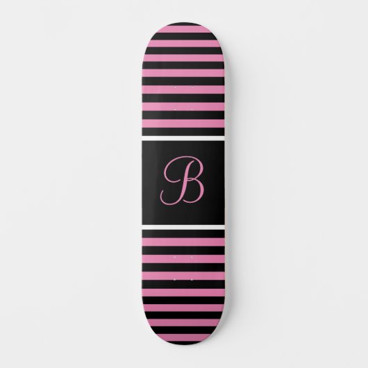 Chique gestreepte roze en zwarte aangepaste Initia Persoonlijk Skateboard (Voorkant)