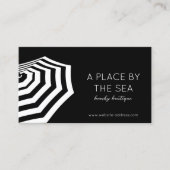 Chique gestreepte strandparaplu boutique zwart visitekaartje (Voorkant)