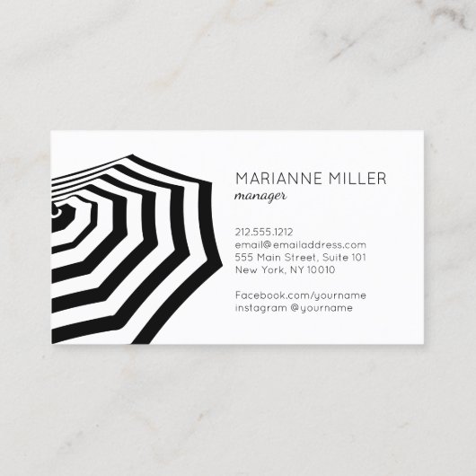 Chique gestreepte strandparaplu Logo Boutique Visitekaartje (Achterkant)