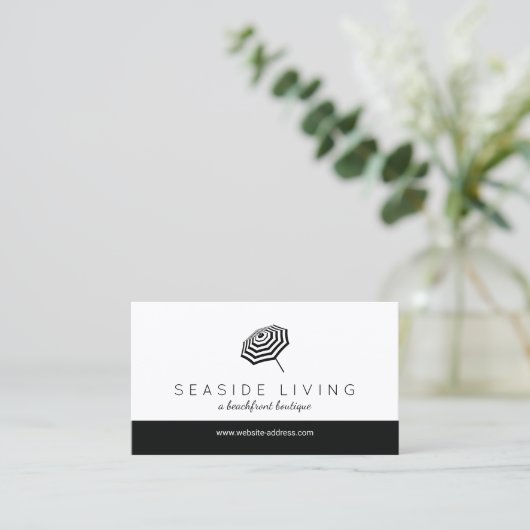 Chique gestreepte strandparaplu Logo Boutique Visitekaartje (Staand voorkant)