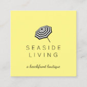 Chique gestreepte strandparaplu Logo geel Vierkante Visitekaartje (Voorkant)