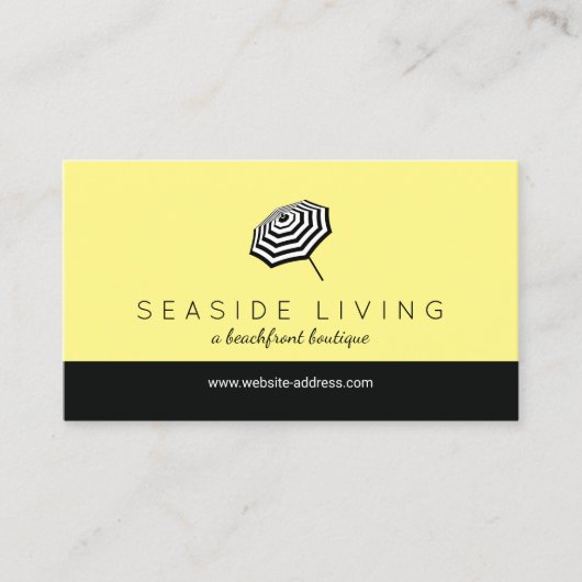 Chique gestreepte strandparaplu Logo geel Visitekaartje (Voorkant)