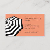 Chique gestreepte strandparaplu Logo koraal Visitekaartje (Achterkant)