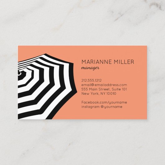 Chique gestreepte strandparaplu Logo koraal Visitekaartje (Achterkant)