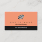 Chique gestreepte strandparaplu Logo koraal Visitekaartje (Voorkant)