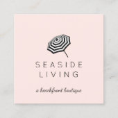 Chique gestreepte strandparaplu Logo roze Vierkante Visitekaartje (Voorkant)