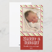 Chique gestreepte vrolijke kerst familie foto feestdagenkaart (Voorkant / Achterkant)