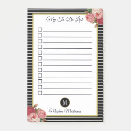 Chique gestreepte zwart bloemenmonogram te doen li post-it® notes