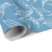 Chique Giftwrap, Lelies van de vallei op blauw Cadeaupapier (Rol Hoek)