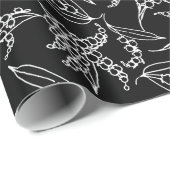 Chique Giftwrap, Lelies van de Vallei op Zwart Cadeaupapier (Rol Hoek)