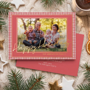 Chique Gingham Goud Folie Prettig Feestdagen Famil
