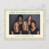 Chique Gingham Groen Kerstmis Zakelijk Feestdagenkaart (Voorkant)