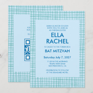 Chique Gingham Moderne Aangepaste QR CODE Bat Bar Kaart