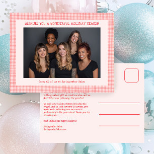 Chique Gingham Roze Rode Kerst Aangepaste Zakelijk Feestdagenkaart