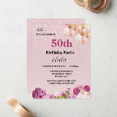 Chique Girly 50e Verrassingsfeestje Uitnodiging (Voorkant / Achterkant in situ)