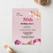 Chique Girly 50e Verrassingsfeestje Uitnodiging (Voorkant / Achterkant in situ)