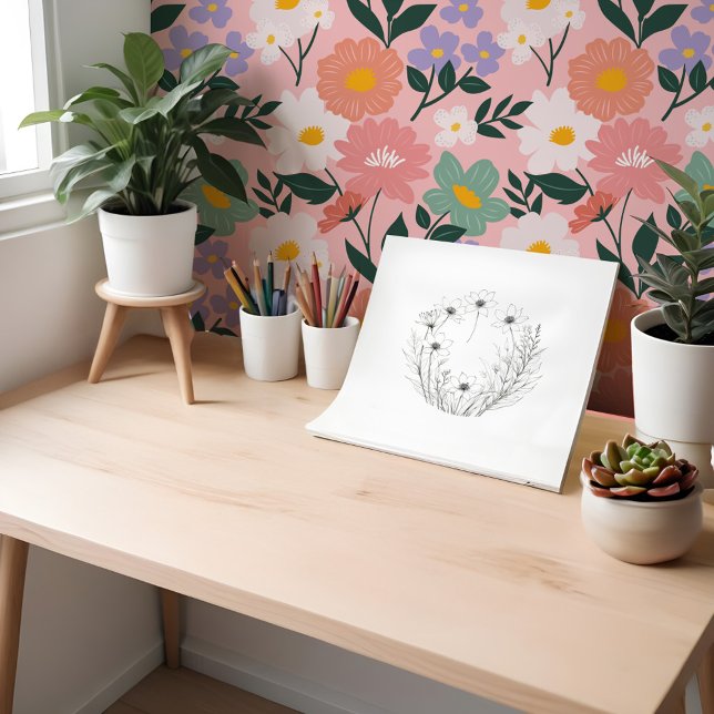 Chique Girly Bold Bloemen Botanisch Patroon Behang (Chic Girly Bold Floral Botanical Pattern Wallpaper)