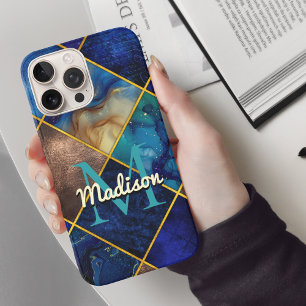 Chique girly faux Glitter goud blauw geometrisch iPhone 16 Pro Hoesje