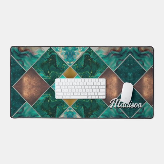 Chique girly faux Glitter goud turquoise Geometris Bureaumat (Keyboard & Muis)