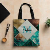 Chique girly faux Glitter goud turquoise Geometris Tote Bag