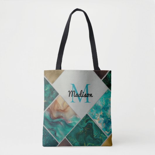 Chique girly faux Glitter goud turquoise Geometris Tote Bag (Voorkant)